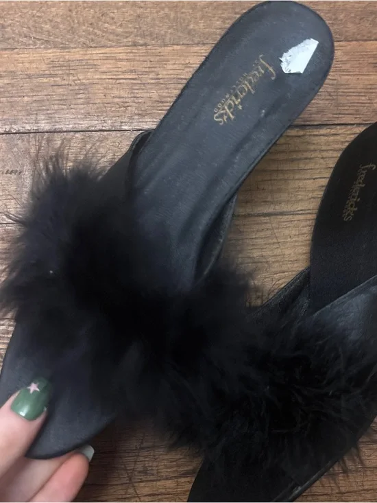 Frederick's of Hollywood Black Furry Slide Heels - Picture 4 of 5
